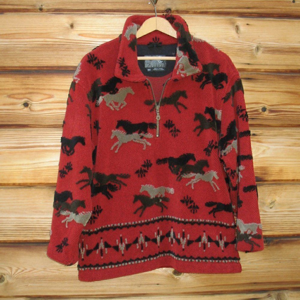 Vintage Tsunami Southwestern Equestrian Fleece Pullover Sweatshirt